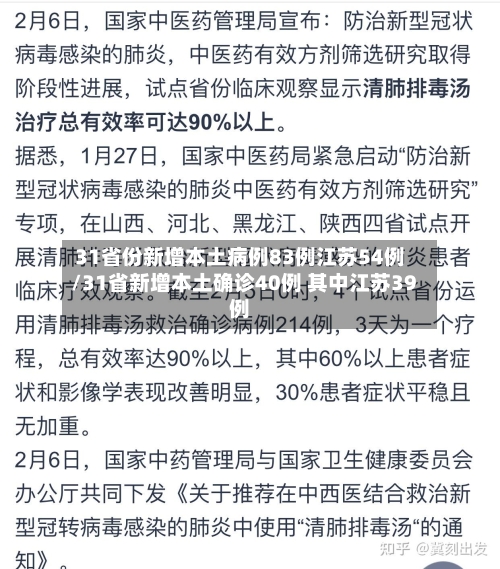 31省份新增本土病例83例江苏54例/31省新增本土确诊40例 其中江苏39例-第1张图片
